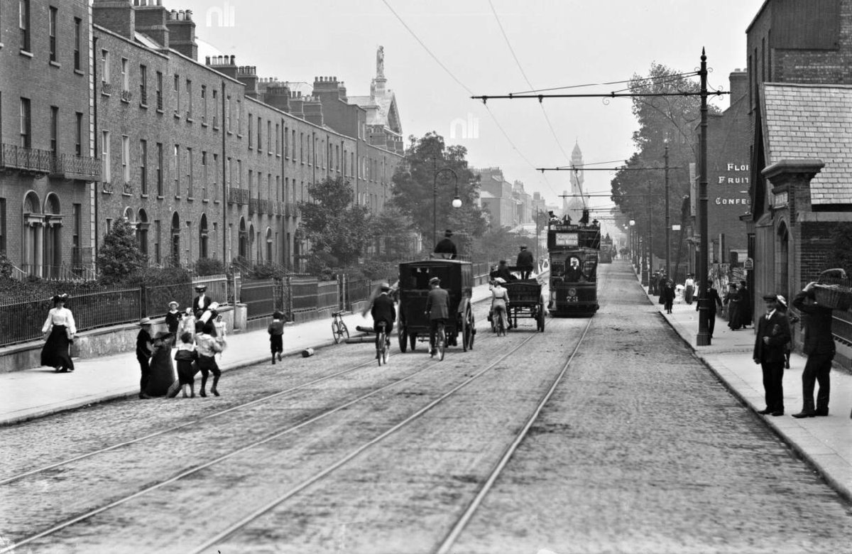 Another view of Rathmines, Dublin coming from Portobello.  With a tram and horse drawn coach. c. 1890 #vintagedublin #timetravel