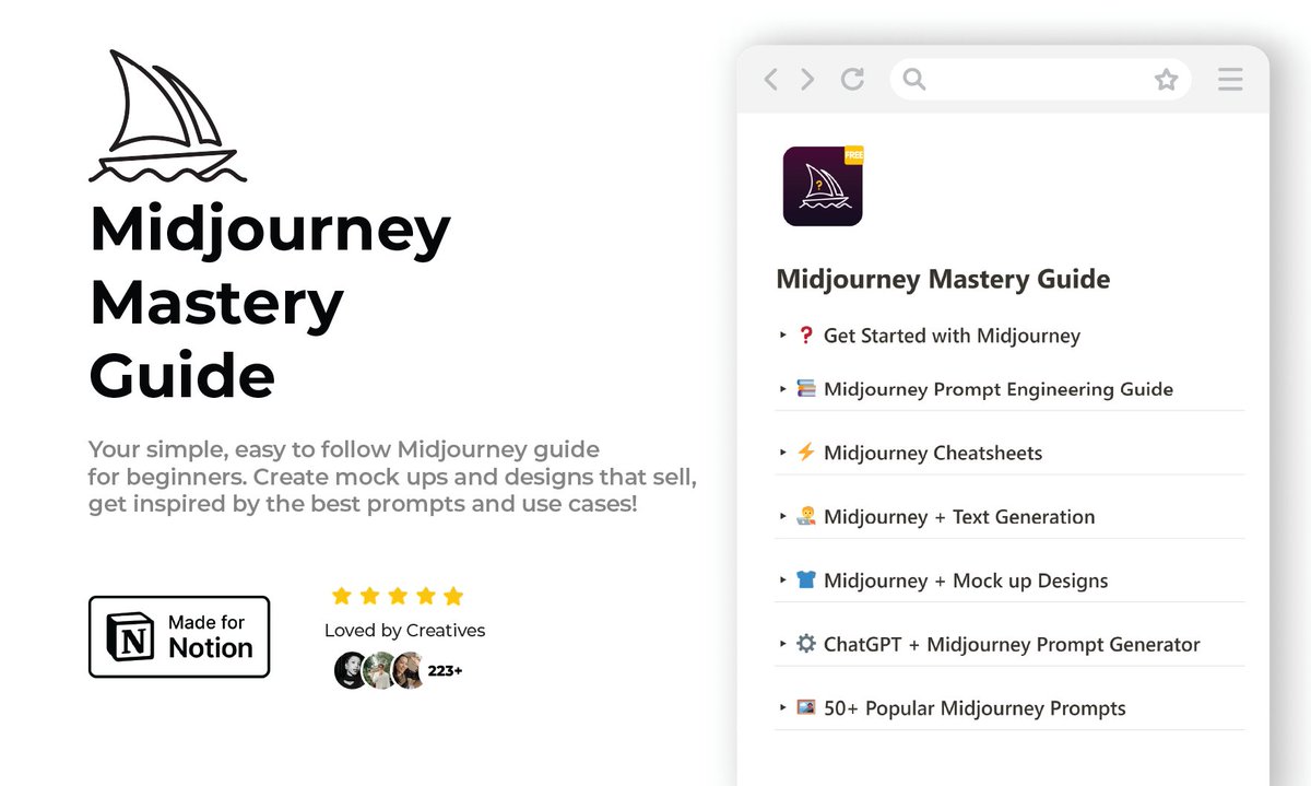 Midjourney killed stock Photography! But 98% don’t know how to use it. So I created the Midjourney Mastery Guide. Normally $27, but for next 24hrs, it’s FREE! To get it, simply: • Like & RT • Reply 'Midjourney' • Follow me (So, I can DM you)