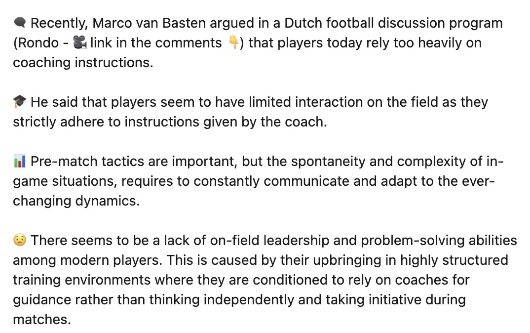 markstkhlm's tweet photo. Marco van Basten- Coaching behaviours that value limiting unpredictability, prioritise structure over function are discussed in our paper that digs in to the copy-paste culture in coaching and education that is heading towards a methodological imperialism
https://t.co/Vic7DK3Spp https://t.co/tCLZOU1ZlV