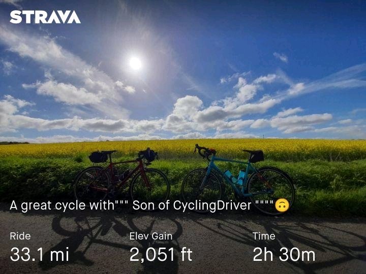 Yo Gang... Great to get out for a Morning undulating ride with '''Son of CyclingDriver''' 🙃 Check out my activity on Strava: strava.app.link/nYnuAmIsYIb