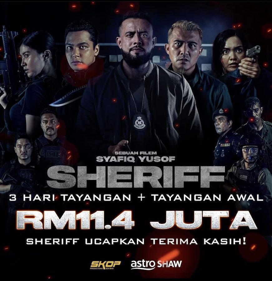 XavierNaxa's tweet photo. Kutipan 3 hari tayangan + tayangan awal bagi filem #Sheriff, RM11.4 juta.
Kutipan empat hari tayangan #MatKilau, RM12.2 juta.
Jangan lupa tonton #Sheriff di @TGVCinemas dan @GSCinemas berhampiran dengan anda.
#SokongFilemTempatan
#KutipanPecahPanggung https://t.co/DlPU4rtaAZ