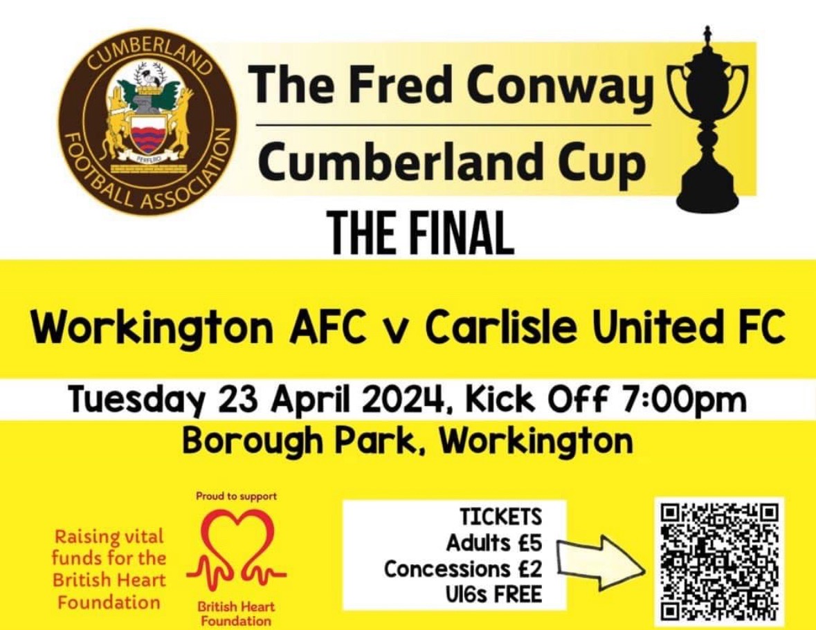 Attention now turns to midweek. A chance for silverware and in honour of Fred Conway. Workington AFC vs Carlisle United. Simpson vs Grainger. Get down and pack the park Tuesday!