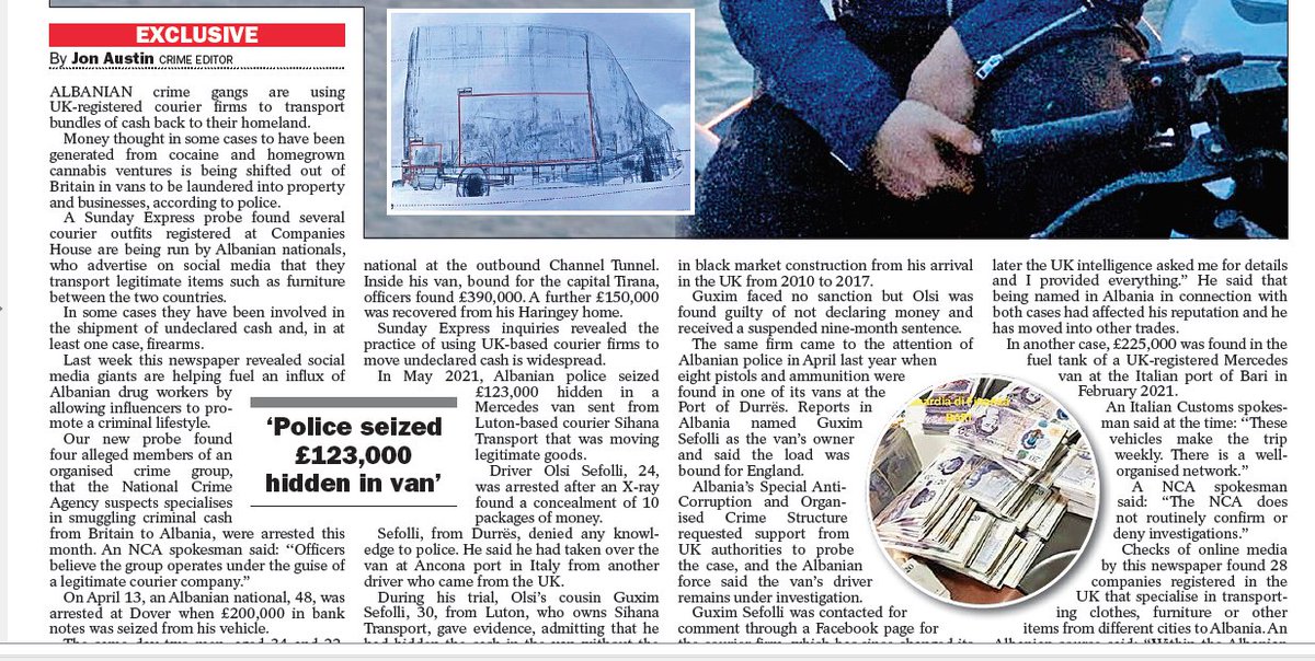 #UK-registered courier firms 'used to hide cash smuggled into #Albania' - #exclusive in the #Sunday Express today: