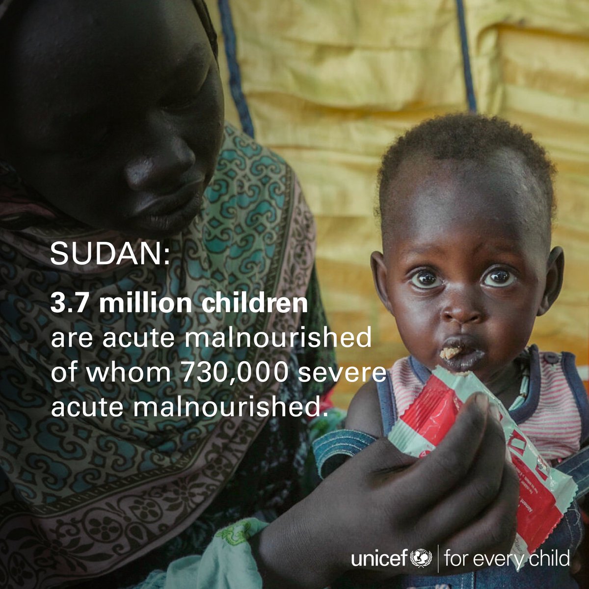 One year after the brutal war in #Sudan, hunger and undernutrition are threatening the lives of children. Sudan is facing a deepening nutrition crisis.​ Now is the time to act #ForEveryChild in Sudan.