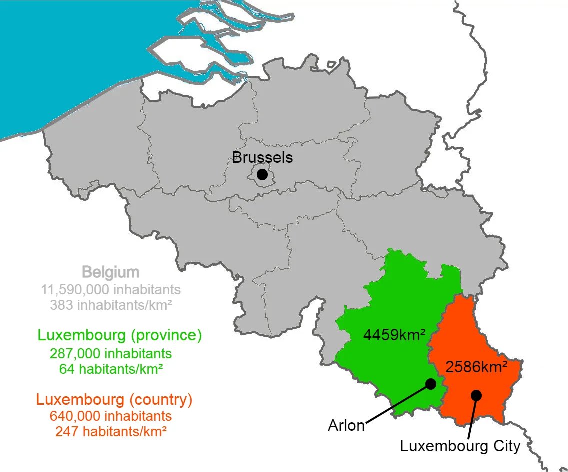 🇧🇪 The Belgian province of Luxembourg is 71% bigger than 🇱🇺 Luxembourg itself.