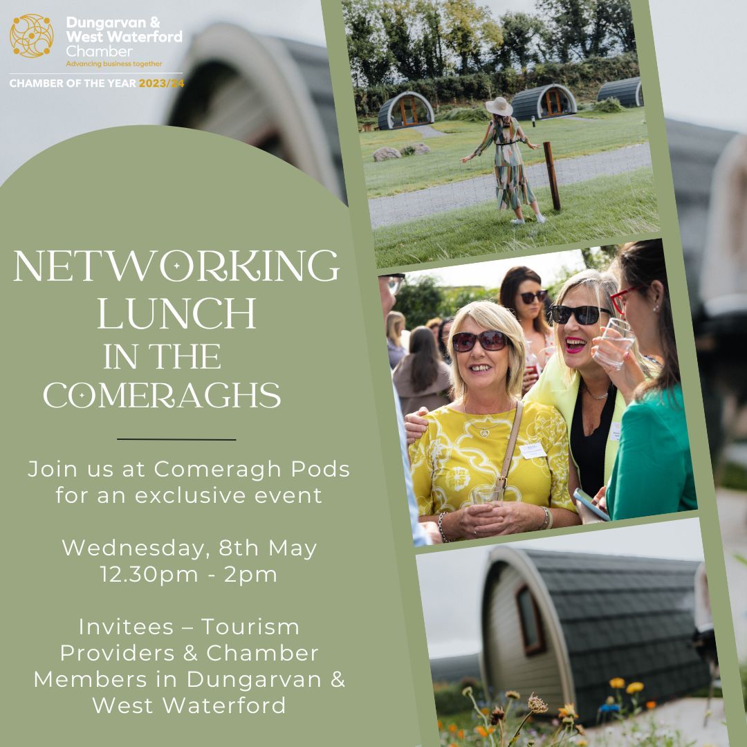 Lunch in the Comeraghs for local tourism providers & @DvanChamber Member Wed 8 May. To reserve your spot for the Comeragh Pods Event, Tel: 058 45054 or email: info@dungarvanchamber.ie. @DungarvanTIO #tourism #waterford #comeraghs #event #networking @visitwaterford
