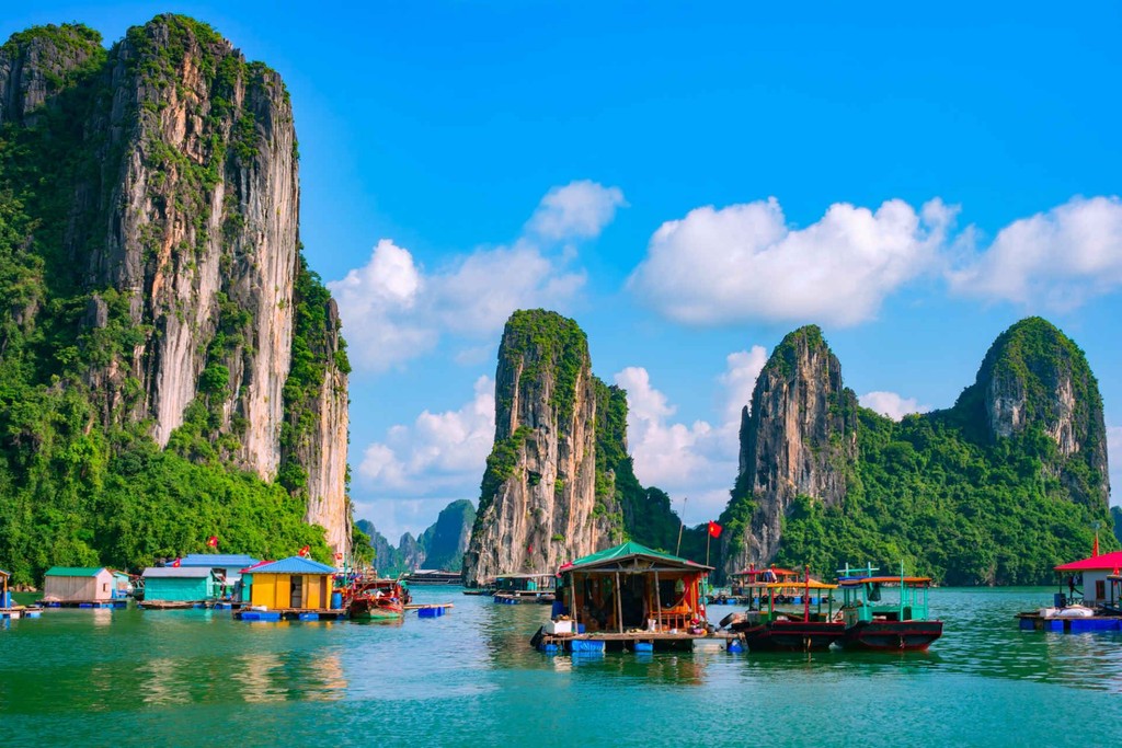 'Ha Long,' translates to 'Descending Dragon.' Legend has it that the bay was formed when a dragon came down from the heavens, thrashing its tail to carve out valleys and crevices, and when it finally plunged into the sea, the area filled with water, creating the bay.