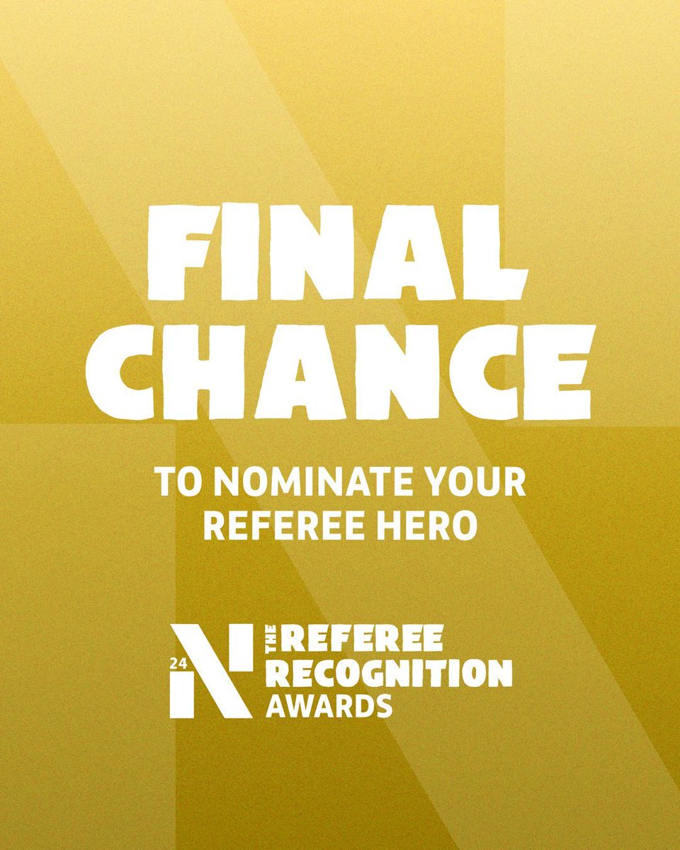 ⏰ Today is your last chance to nominate a referee for the Referee Recognition Awards 2024! Tell us who deserves an award today! ⬇️ 📝 buff.ly/3IQOUsZ #RefereeRecognitionAwards