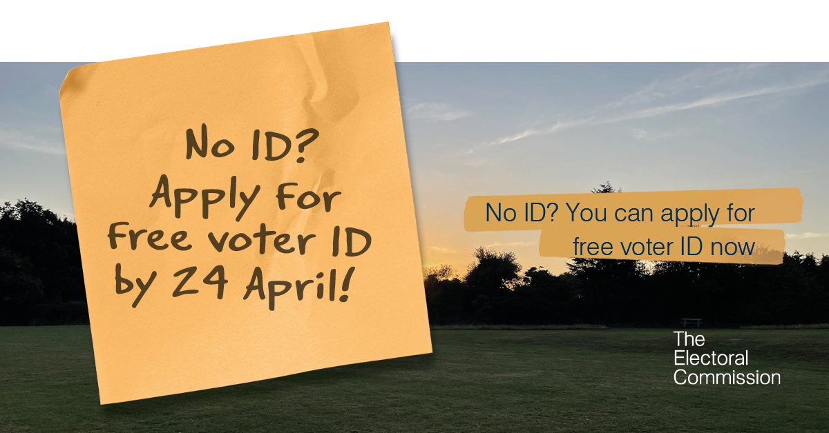 Not got photo ID to vote at a polling station for the Police and Crime Commissioner election on 2 May? ⏰ You have until 5pm on Wednesday 24 April to apply for a free Voter Authority Certificate. Apply now: loom.ly/AXCHXaQ