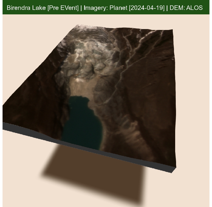 #birendra_lake # debris flow/avalanche, Manaslu Glacier
#EarthObservation #Planet #rayshader #Pre-Post Event