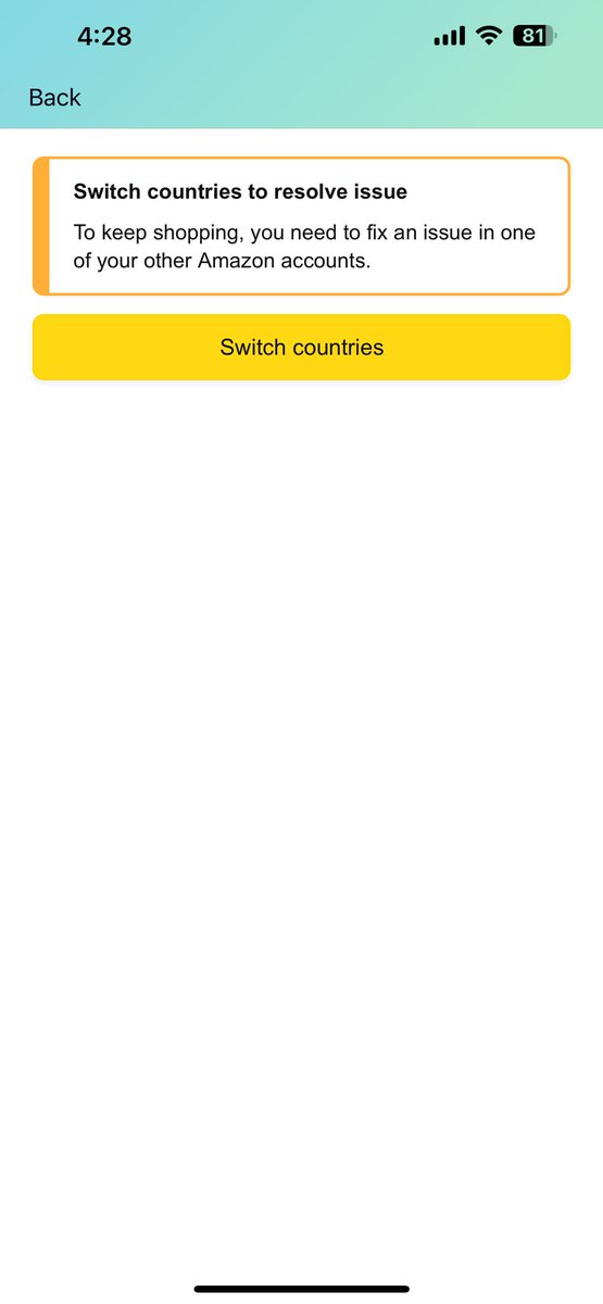 moriraj's tweet photo. @amazonIN why i am getting error and asked for to switch to the country after logging every time into the app? https://t.co/U1JmdmE479