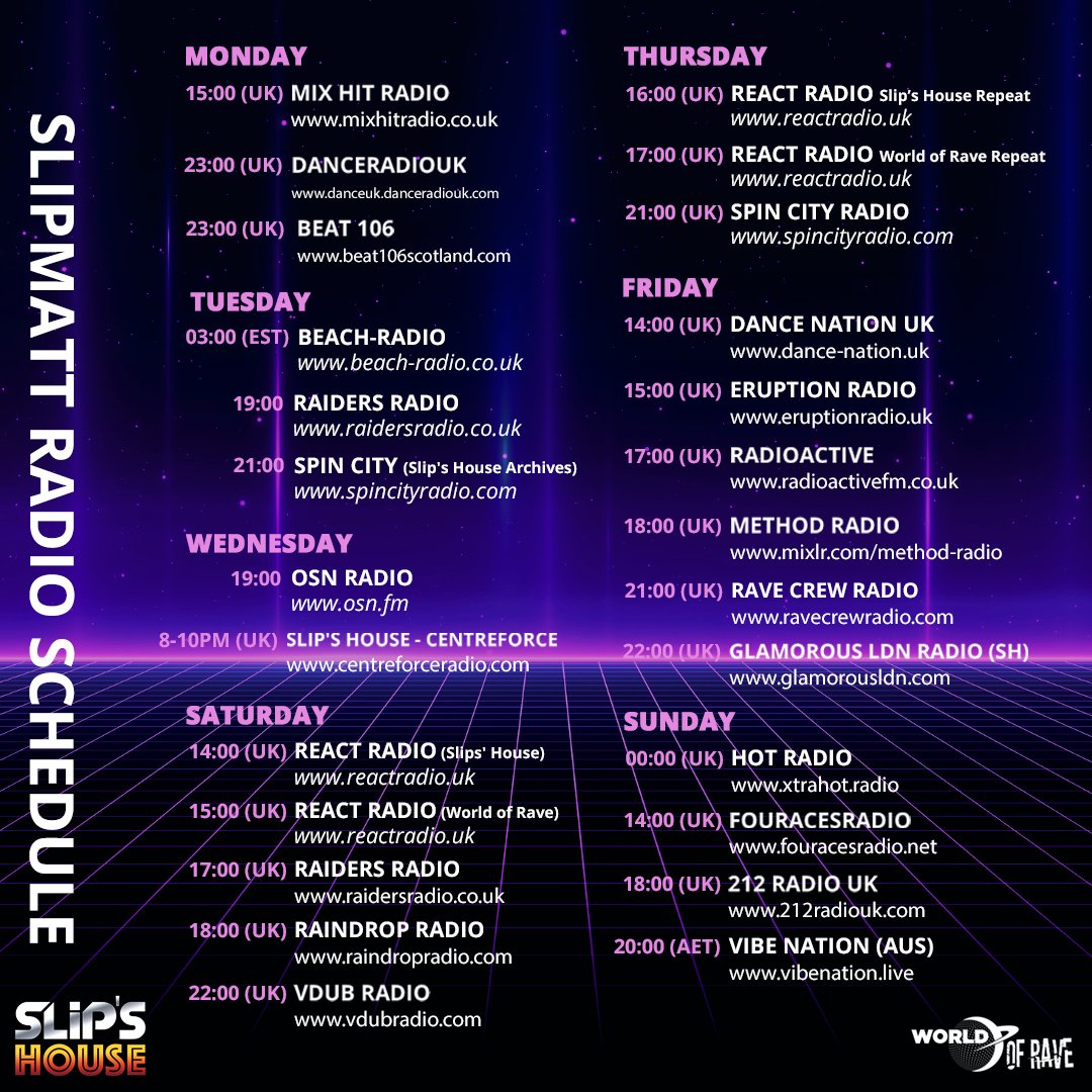 DON'T MISS OUT!

Download & Listen To Shows via Mixcloud | iTunes | Soundcloud | TuneIn
Search: Slipmatt / World Of Rave / Slip's House

#rave #slipmatt #slipshouse #worldofrave #ravehouse #slipbackintime #slipstore