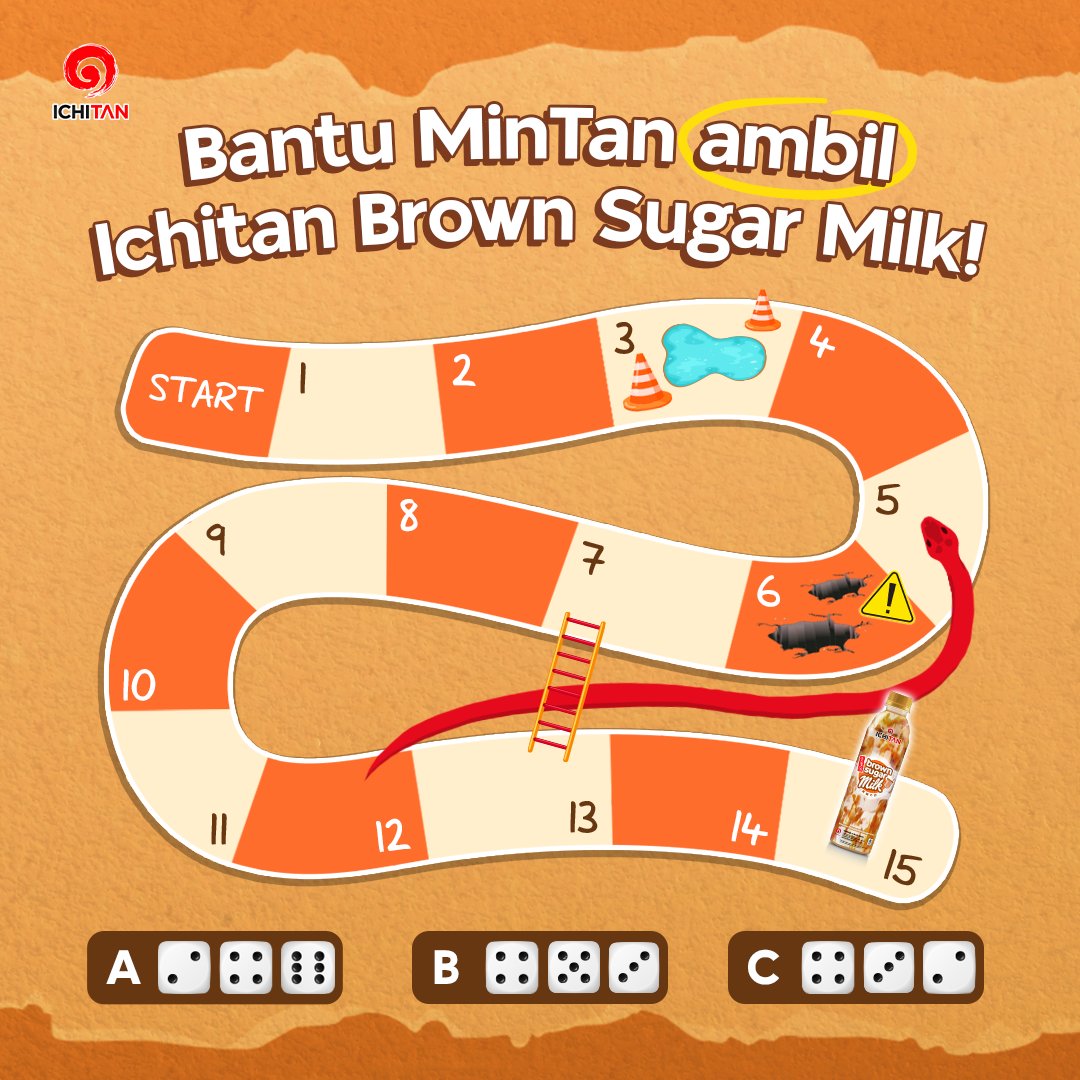 Yang jago main ular tangga sini dong!!

Bantuin MinTan ambil Ichitan Brown Sugar Milk dong!! Butuh kombinasi dadu yang mana ya? 🤔

Langsung kasih tau MinTan aja ya, di kolom komentar hehe~

#RasaPenuhWarna
#IchitanBrownSugarMilk
#IchitanIndo #Ichitan