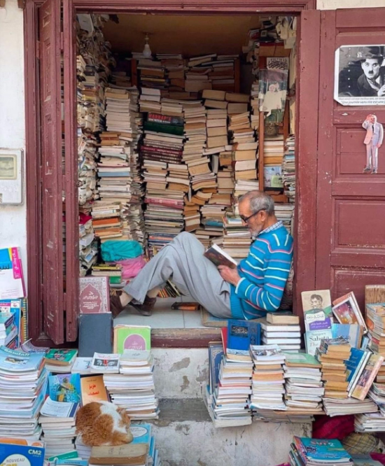 ConradkBarwa's tweet photo. Mohamed Aziz, a 72-year-old bookseller, living in Rabat, Morocco, spends 6 to 8 hours a day reading books. Having read over 5000 books in French, Arabic, and English, he remains the oldest bookseller in Rabat, spending more than 43 years in the same location. https://t.co/s8YKAarFSm