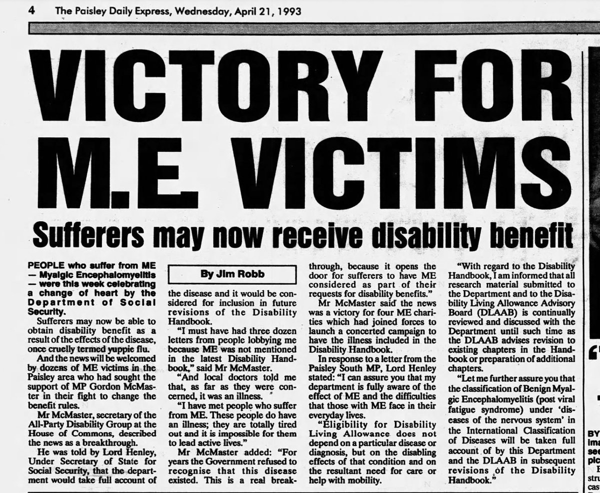 Today, thirty-one years ago. Paisley Daily Express, Scotland. 21st April 1993.

Gordon McMaster committed suicide four years later x.com/rfh1955/status…

#MyalgicEncephalomyelitis #cfs #cfsme #myalgice #chronicfatiguesyndrome #mecfs.