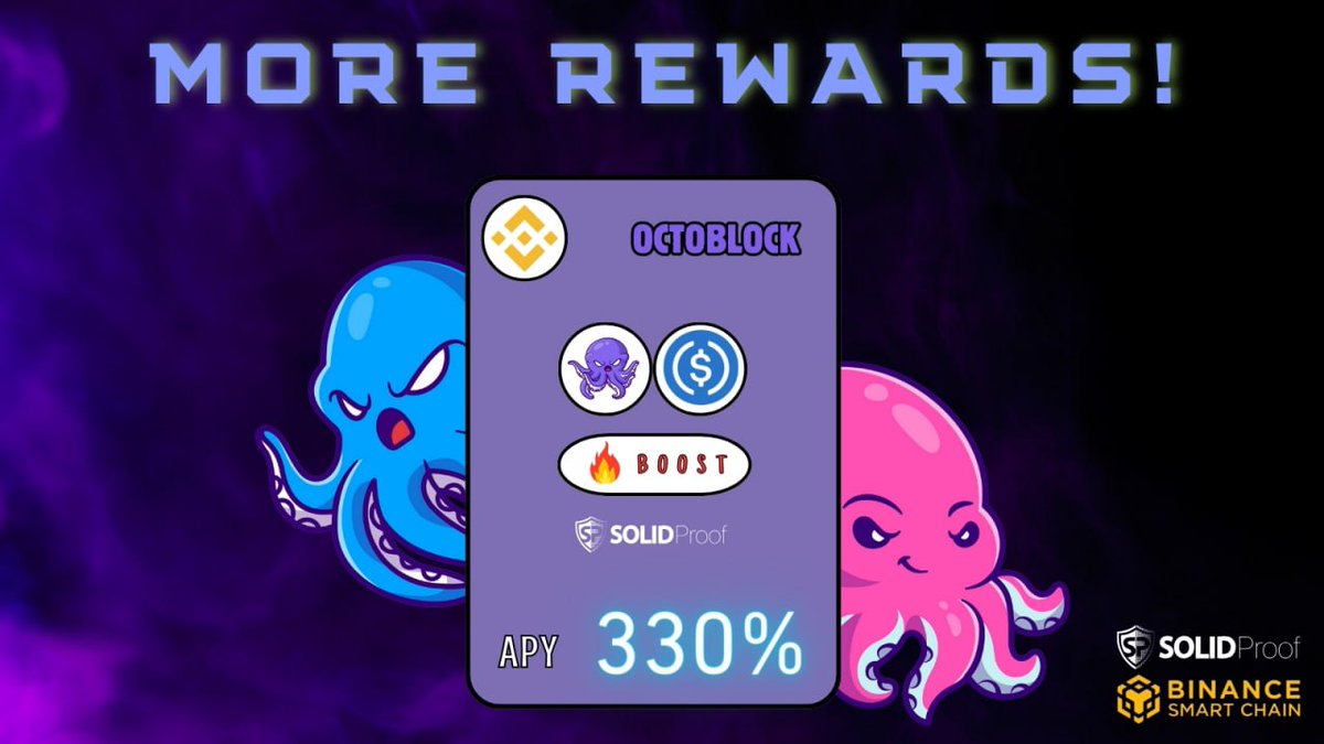 💰 BOOSTED APY 330% 💰

#Octoblock is proud to announce the all-new Boosted #APY feature to our most loyal OCTO holders! 🐙

🪙 Buy at least $1000 worth of $OCTO
🪙 Receive a Boosted APY of currently 330%
🪙 Earn even more #USDC and #OCTO

Earn now with Octoblock.io 🐙