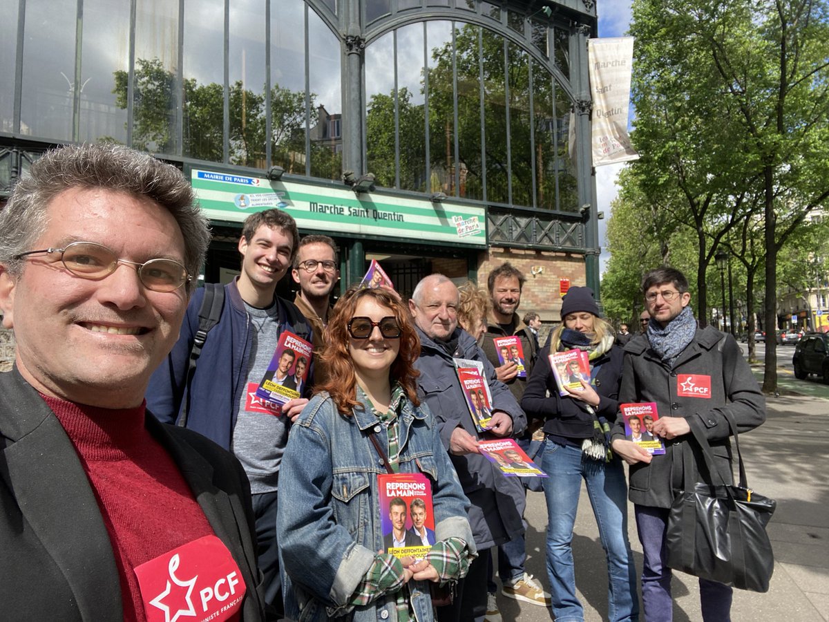 Nombreux et motivés ce matin au marché Saint-Quentin #paris10 pour reprendre la main en France et en Europe et présenter la liste de la gauche unie pour le monde du travail conduite par @L_Deffontaines ! #AvecLeon #Gaucheunie #Reprenonslamain