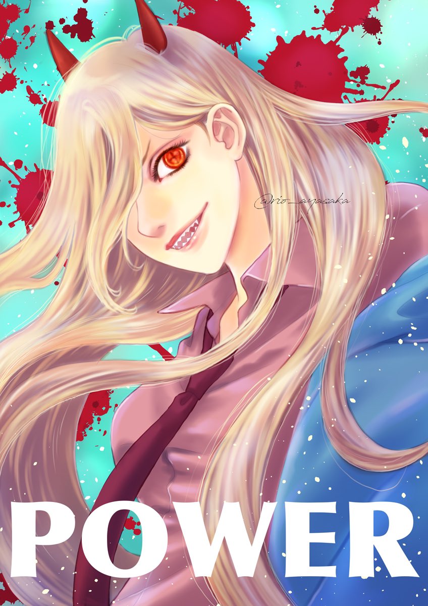 power (chainsaw man) 1girl solo long hair looking at viewer smile open mouth shirt  illustration images