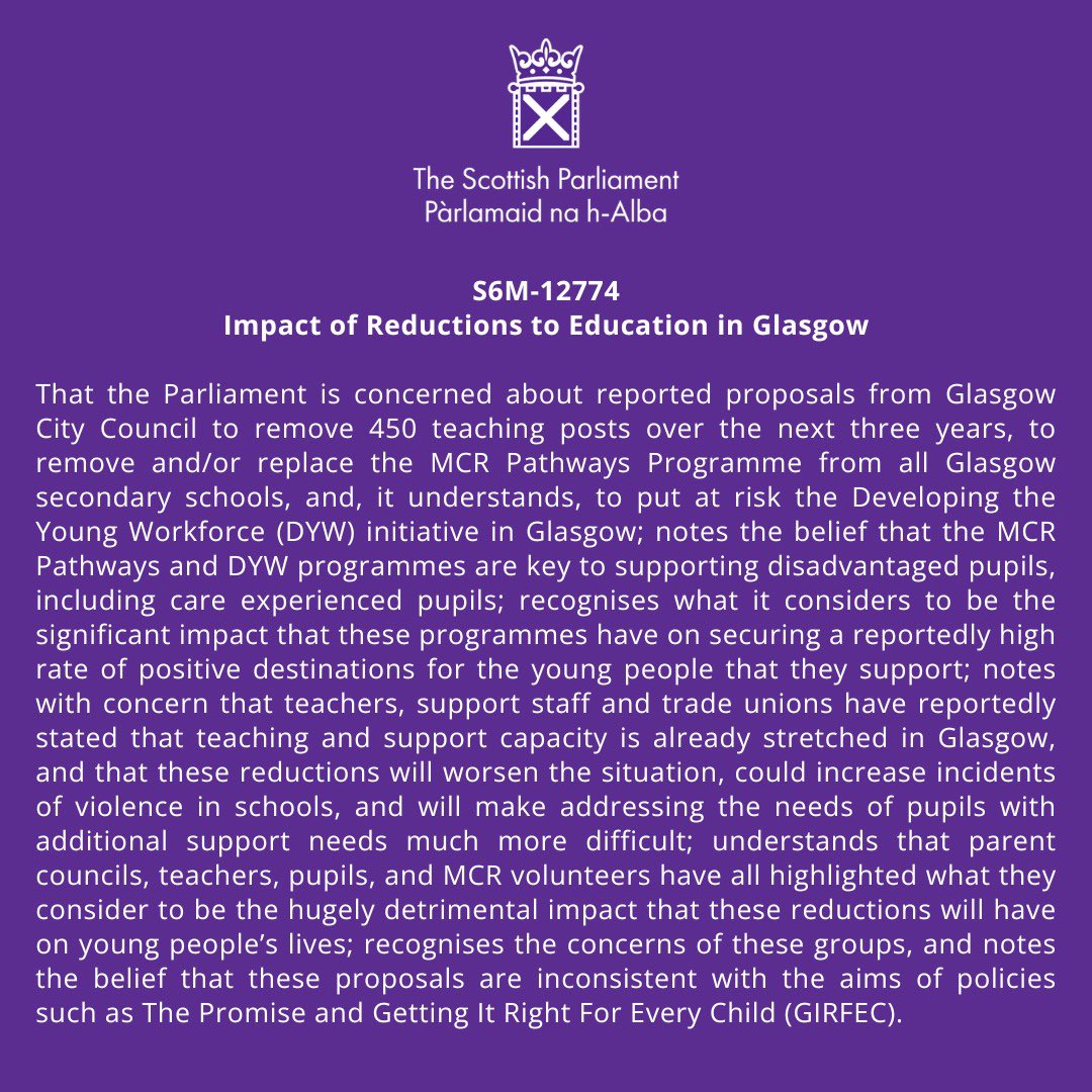 GlasgowPam's tweet photo. Cuts to education in Glasgow risk increasing incidents of violence, make meeting the needs of pupils with ASN more difficult and stretch already over worked staff.

Ask your MSP to support my motion and save jobs and services👇

https://t.co/SAaReY2Z7M https://t.co/8zyJbZsFvQ