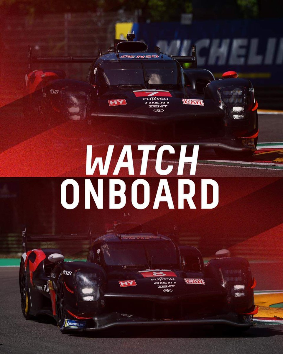 ⏰ 30 minutes until the #6HImola!

Tap on the links below to ride along with our GR010 HYBRIDs! 🎥

#️⃣7️⃣ youtube.com/live/yX6wHKAYK…

#️⃣8️⃣ youtube.com/live/HDS0F6fvx…

#ToyotaGAZOORacing #WEC #GoHyper #GR010HYBRID #PushingTheLimitsForBetter