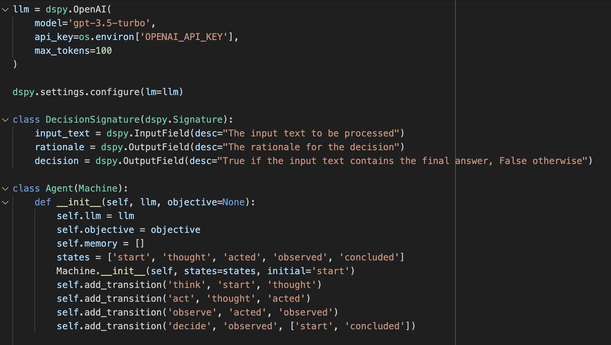 Did a pretty nice implementation of an AI agent using state machines and DSPy.
Will be writing and sharing a full article about it.