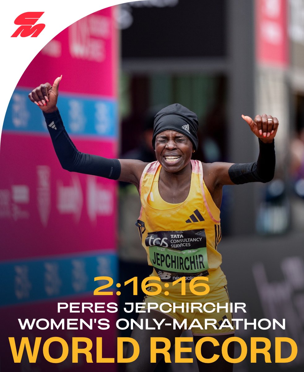 2:16:16! WORLD RECORD! Reigning Olympic champion Peres Jepchirchir just broke Mary Keitany's women's-only marathon world record to win the London Marathon. With the victory, she is in a great spot to be selected by Athletics Kenya to defend her Olympic title in Paris. It was a
