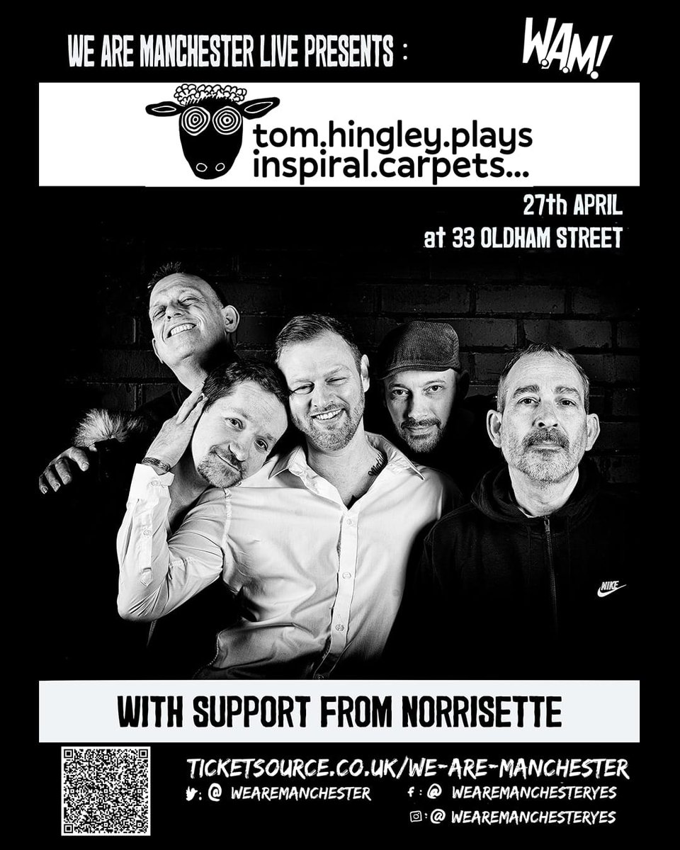 #Wearemanchesterlive: April: Tom Hingley plays Inspiral Carpets! @tomhingleymusic joins us with his band at @33_oldhamstreet! Support comes from @norrisette. Tickets & playlist: linktr.ee/wearemanchester #Wearemanchester #livemusic #gigs #MCR #indie @scruffoftheneck #music