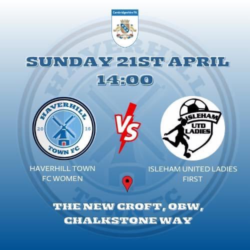 MATCH DAY ⚽️

📅 Sunday 21st April
🆚 <a href="/IslehamLFC/">Isleham United LFC</a> 
🕑 14:00 Kick Off
📍 The New Croft 

Good luck to our ladies playing today! ⚽️💙

#womensfootball #womeninfootball #womensupportingwomen #womensfootballteam #womenssports