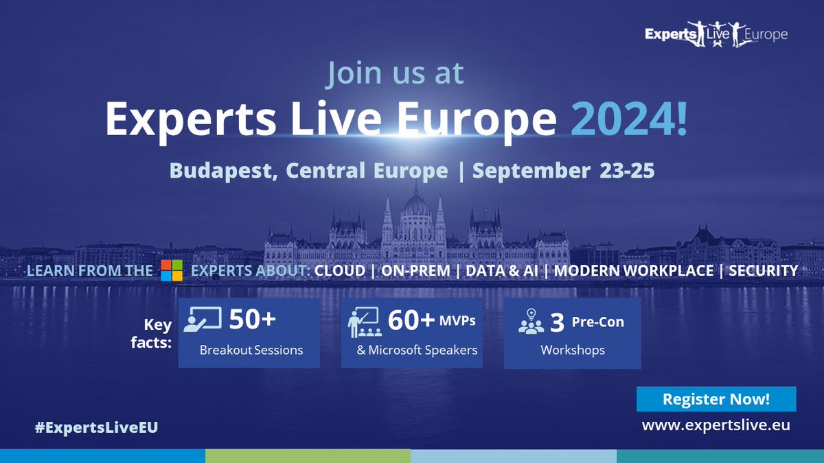 Are *YOU* ready to learn from #Microsoft experts about Cloud, On-Prem, AI, Modern Workplace and Security at our #IT Conference? Bring your own expertise to a whole new level by attending deep-dive #workshops and breakout #sessions at Experts Live Europe. Register now at…