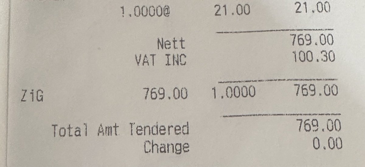 Currency changes require mental & pyschological adjustment when the numbers become smaller! To tune the brain to a new economic reality 🧠 think in Pula terms! Or Rand then expect ~25% discount on the invoice. This is my 2nd Zig payment #TheZiGJourney #MathengisaDiaries