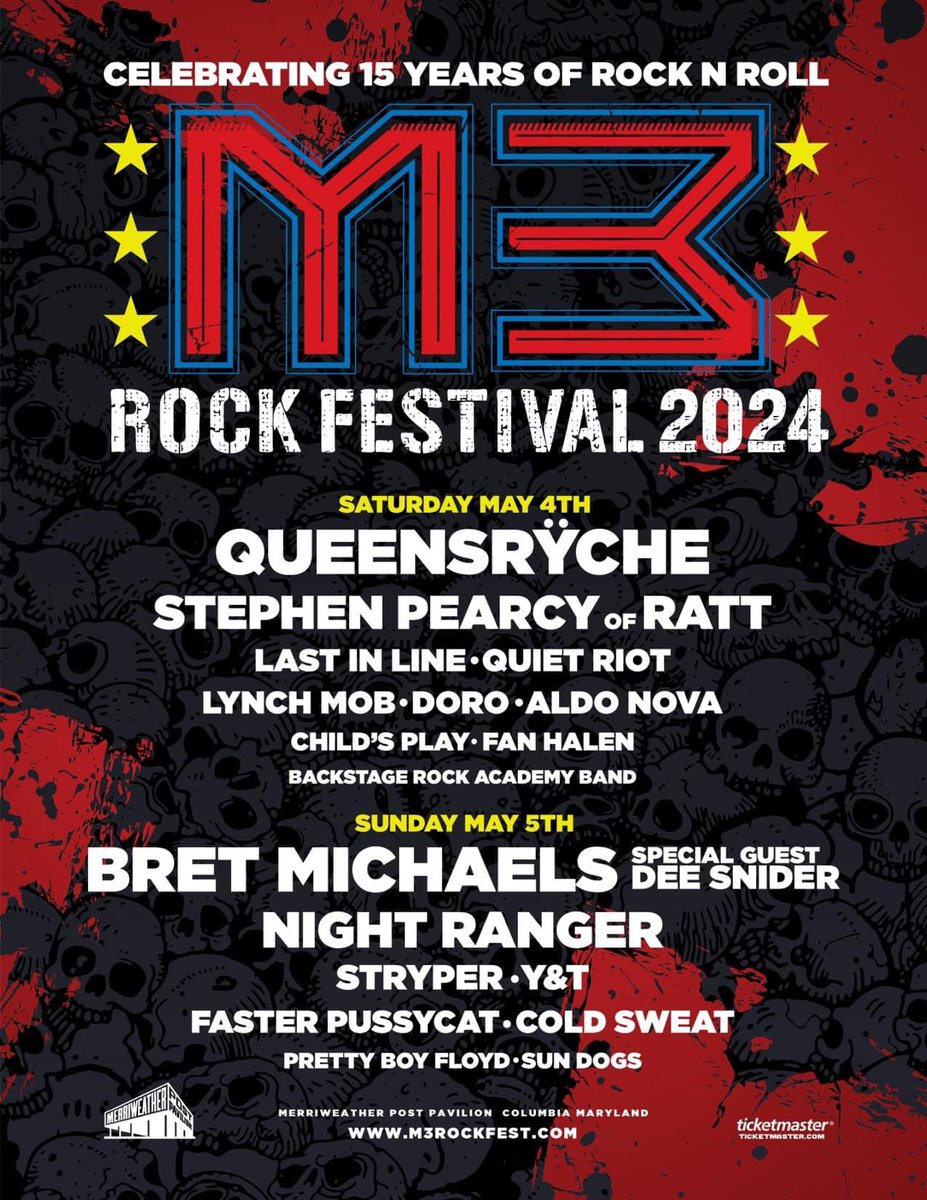 WillToRock has been approved to cover the 15th year of the @M3RockFestival!

Look out for coverage of @bretmichaels @nightranger @queensryche @LynchMobRocks @fasterpussycat @DoroOfficial @StephenEPearcy & much more Comin Soon!