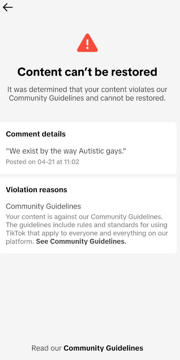 star_strike76's tweet photo. @tiktok_uk @TikTokSupport  please explain why being gay and autistic is against community guide lines are you now ableist, homophobic or both? https://t.co/6cCdb476I7