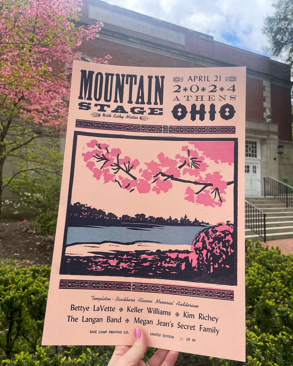 We are excited to be back on the campus of Ohio University in Athens, OH! Be sure to stop by the merch table at tonight’s show to pick up one of these perfectly springy limited edition @basecampprinting posters #mountainstage