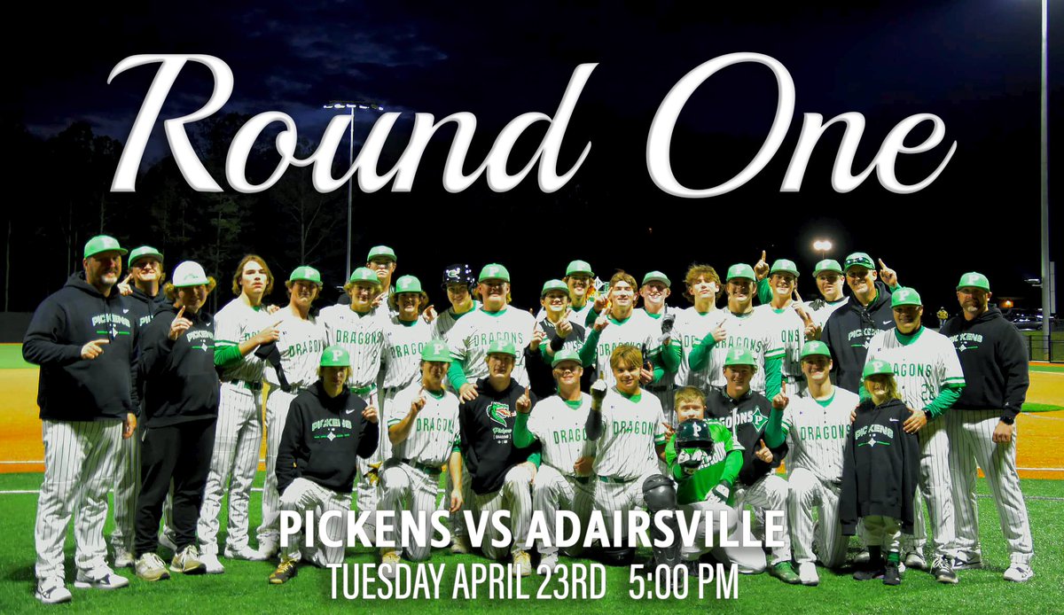 Tuesday, Tuesday. Dragon Nation we need you at Dunn field April 23rd to watch this special team with special players make special plays in round 1 of the GHSA State Playoffs versus Adairsville. Purchase tickets on Go Fan here: gofan.co/app/school/GA5…