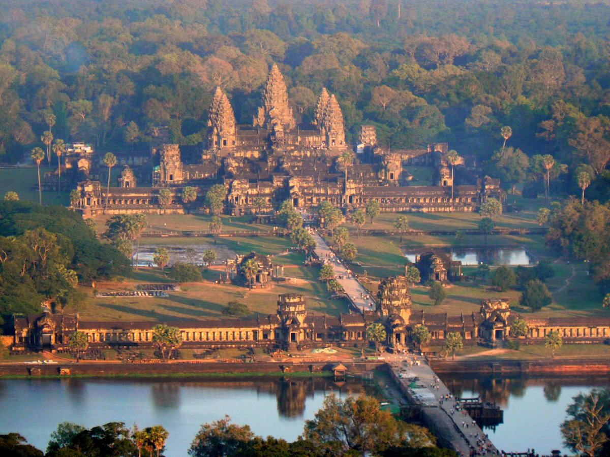 Historical mathematics and calculations for the temple of Angkor Wat:

Built sometime in 12c, the area is 162 hectares, which is 3 times the size of the Vatican.

Of the tools for construction and processing - a pickaxe, shovel, cart and the hands of grateful workers. By the most