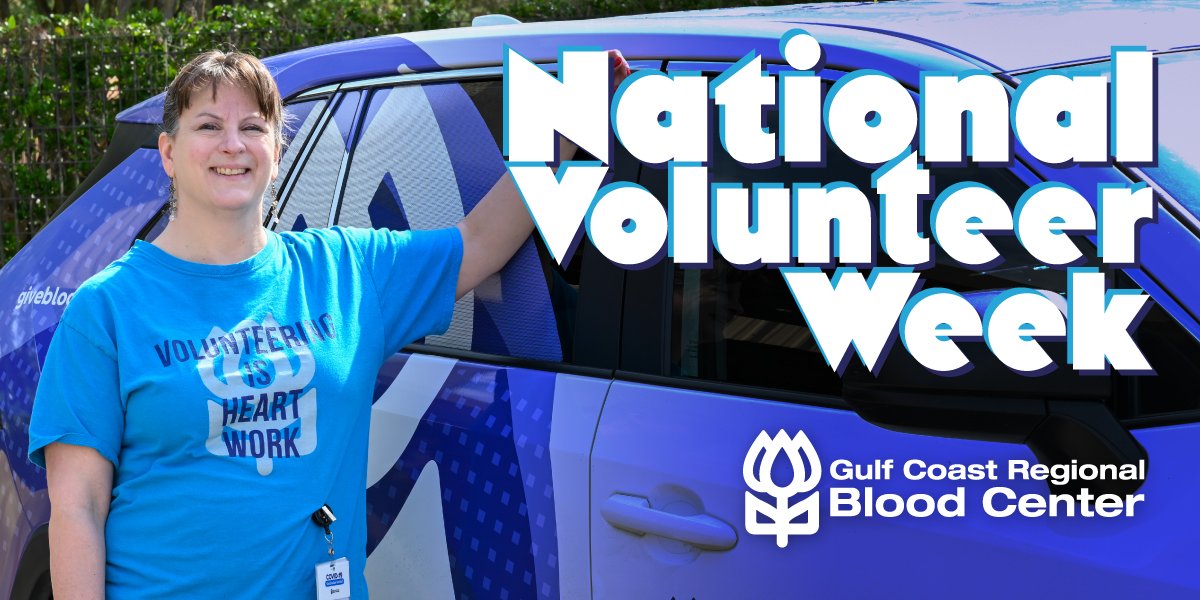 Happy #NationalVolunteerWeek to volunteers all over. We appreciate your efforts. Thank you for all that you do to help make the world a better place. To learn more about how you can volunteer with Gulf Coast Regional Blood Center, visit giveblood.org/volunteer today.