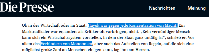 Was viele Linke, vor allem jene ohne ökonomische Vorbildung, nicht verstehen, die beste Bezeichnung für Neoliberale ist #Marktliberale, weil sie in erster Linie an den freien Markt glauben, nicht an Unternehmen. Feind des freien Marktes: Monopole!

diepresse.com/18384293/80-ja…