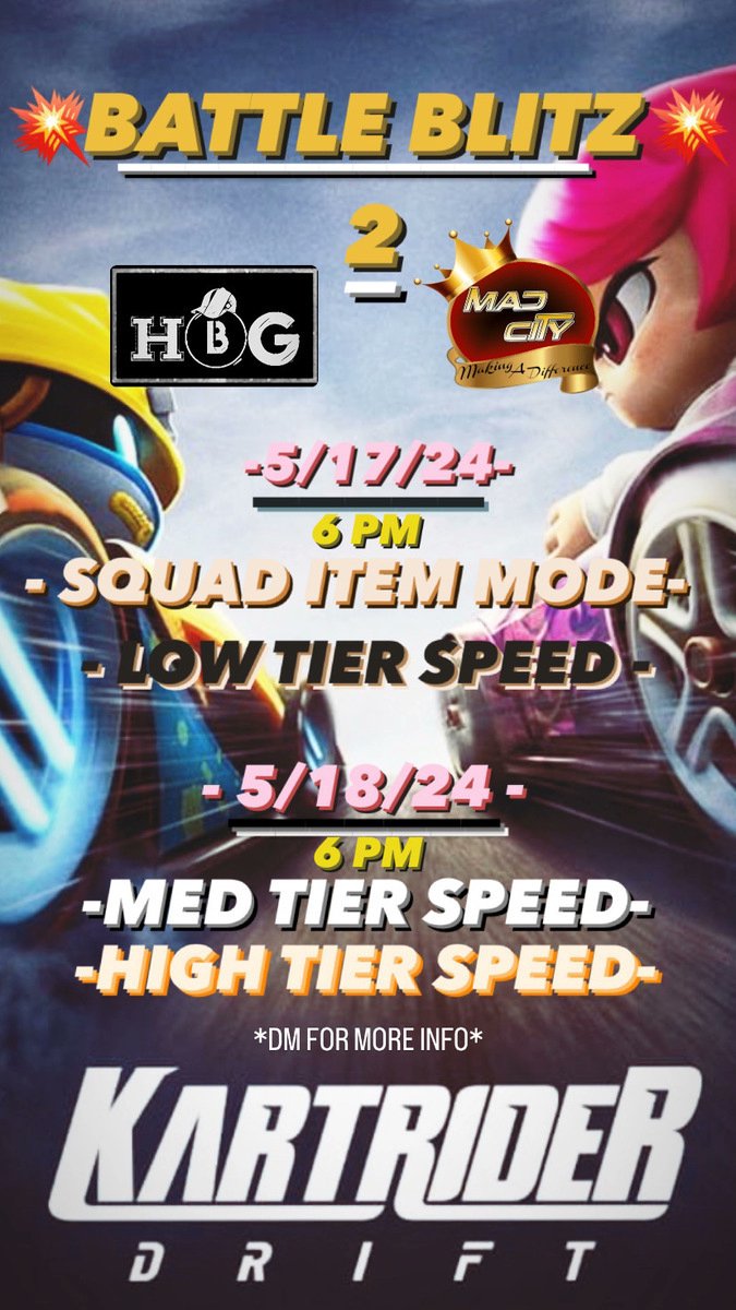 Here we go with another one! Mark your calendars ladies and gentlemen.. its going to be a FUN ONE! LET'S GO!!

signup.com/go/GafhUVd

#kartriderdrift #fun #item #mode #gaming #letsgo #goodtimes #racing #speed #tourney #tournament #fun #race #fast #funny #adrenaline #rush #drift