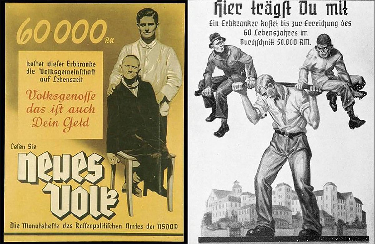 1930's Nazi propaganda telling German workers they can't afford to support the disabled and mentally ill on benefits. This was used to justify their mass murder. Even today we are still stigmatised and scapegoated. #Disability #DisabilityBenefits #DisabilityRights