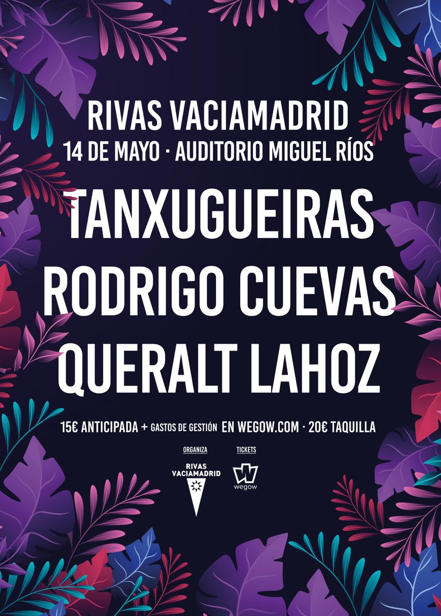 El 14 de mayo en las @fiestasderivas concierto de @tanxugueiras @RodrigoCuevasG y @queralt_lahoz info:conciertospormadrid.com/conciertos-des…