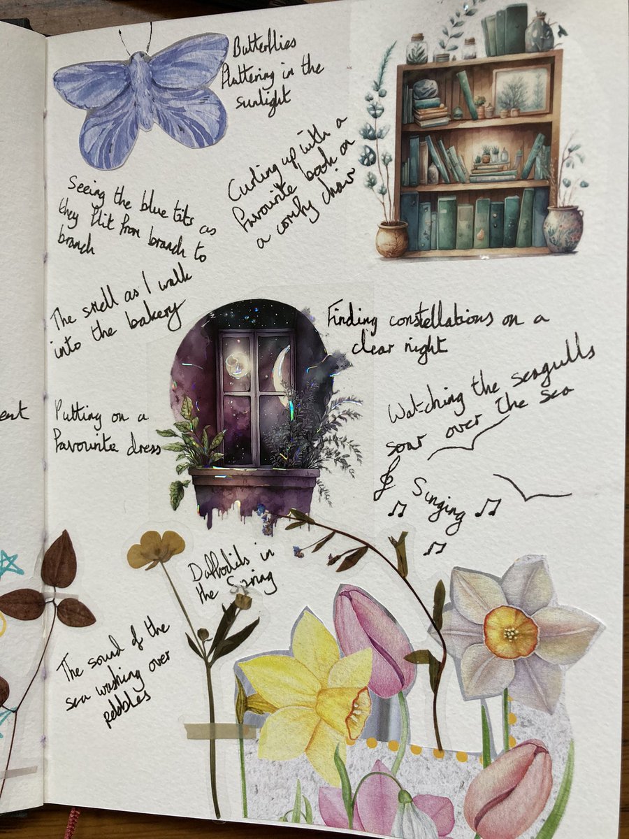 A different journal page this week. I read about Glimmers and then went down a rabbit hole 😀 #journalingteacher @TheHeadsOffice @BridgetBurke2 @jayneteach @VickyHassall @CassHT