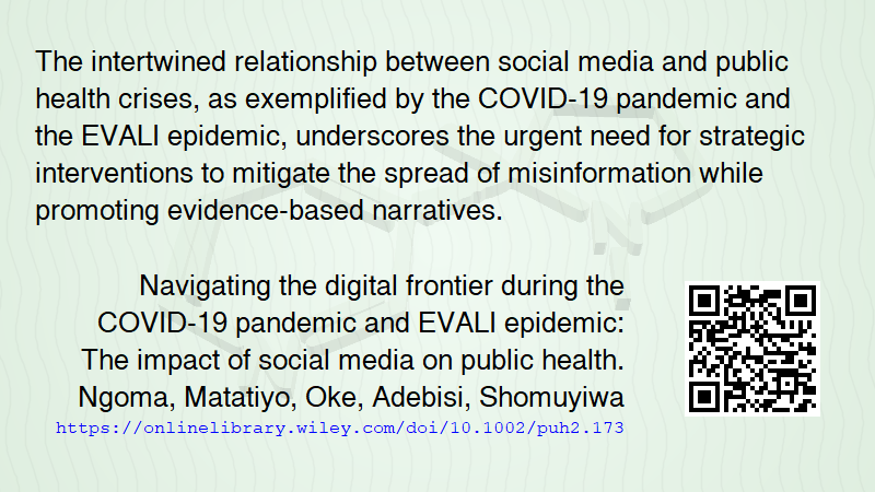 BlogThr's tweet image. “.. urgent need for strategic interventions to mitigate the spread of misinformation while promoting evidence-based narratives.” 
Ngoma, Matatiyo, Oke, Adebisi, Shomuyiwa

#EVALI #COVIDー19 
onlinelibrary.wiley.com/doi/10.1002/pu…