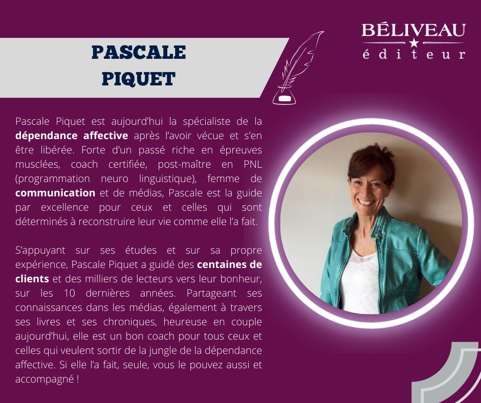 #AuteursExtraordinaires Avez-vous envie de sortir de la dépendance affective et de créer des relations saines? Découvrez Pascale Piquet!

#AuteursAuthentiques
#AuteursQuébécois
#LivrePalpitant