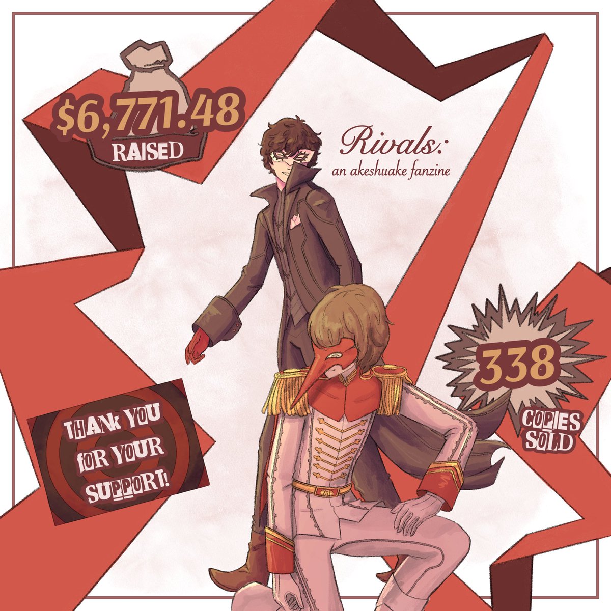 rivalszine's tweet photo. 💥 “The show’s over!” 💥 

Rivals: an Akeshuake Fanzine has officially wrapped up! Thanks to your support, we raised almost 7k for charity! A full breakdown of donations is below! https://t.co/78IEhAlRGC