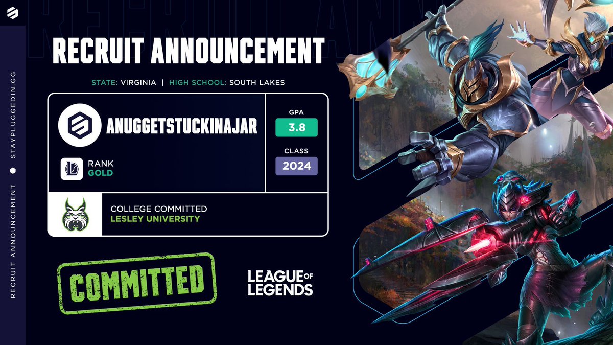 The nugget's out of the jar🫙 @NuggetInJar has official committed to Lesley University (@Lesley_Esports) to compete in League of Legends. Congratulations! | #SPINCommit