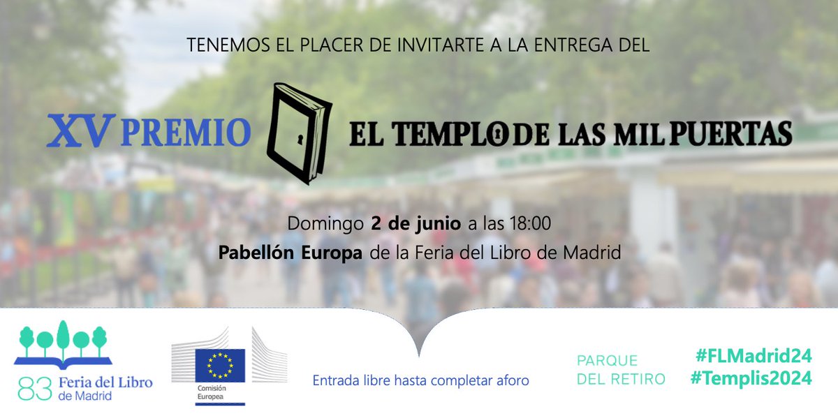 Templo_revista's tweet photo. Este 2024 es un año muy especial. Tras más de 16 años de entregas bimestrales, este verano llegaremos al número 100 ✨📚. Y para celebrarlo... ¡Los #Templis2024 se van a la #FLMadrid24! Únete a la XV edición del premio y descubre a los ganadores en vivo 🏆.

#PabellónEuropa https://t.co/PZ93LncCUo