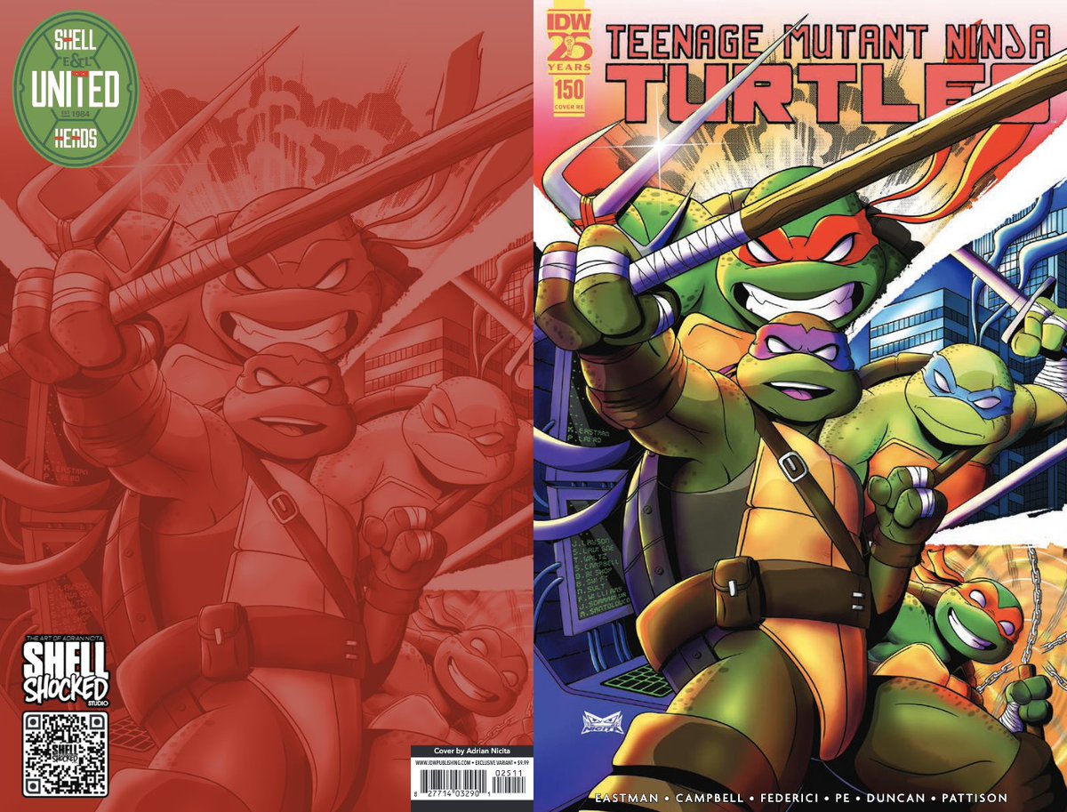 THREE DAYS TILL #TMNT150! To celebrate #TheRoadto150 run by @mooncalfe1, we're doing a countdown of the RETAILER EXCLUSIVE covers. Today, a cover from Adrian Nicita for Shell heads United. At your LCS this week: comicshoplocator.com #TMNT #VariantCover