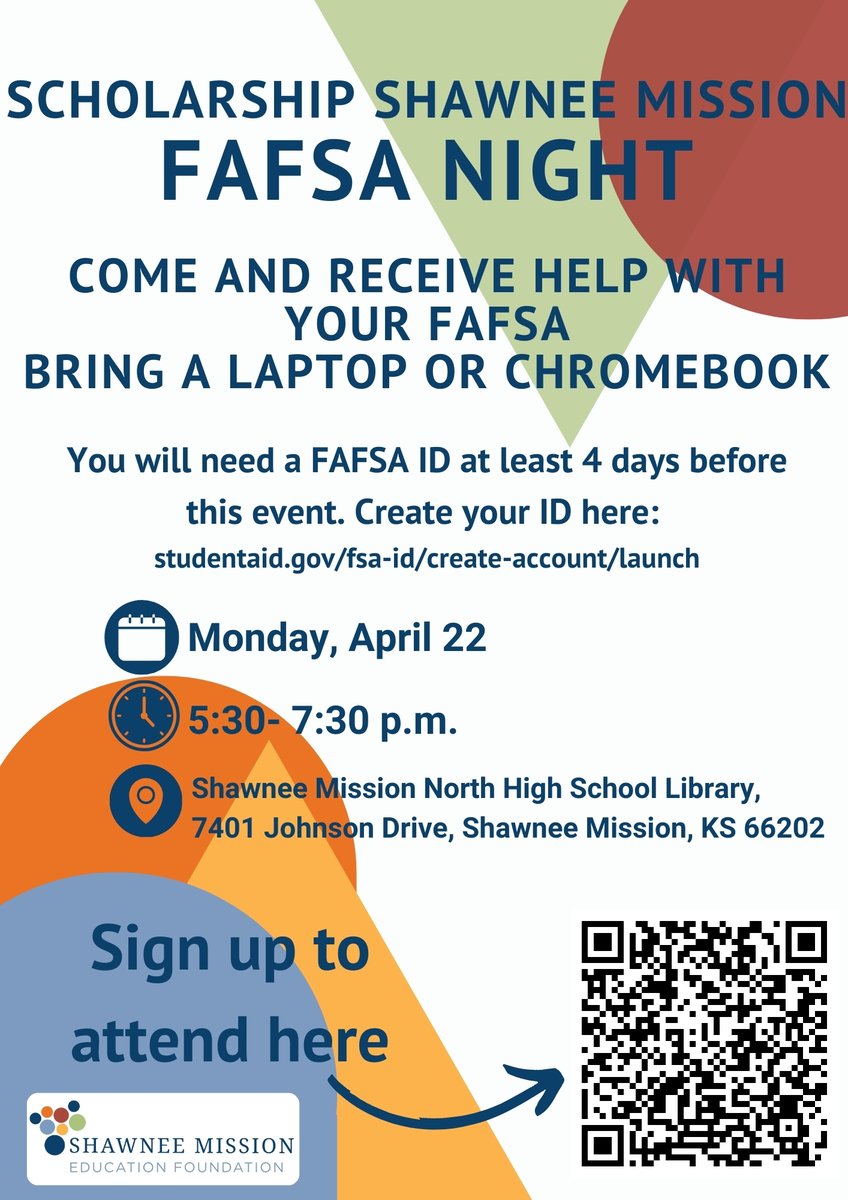 Join us tomorrow for a #ScholarshipShawneeMission #FAFSA night at <a href="/SM_NORTH_HS/">SM North HS</a>! Learn more and sign up to attend at docs.google.com/forms/d/e/1FAI…