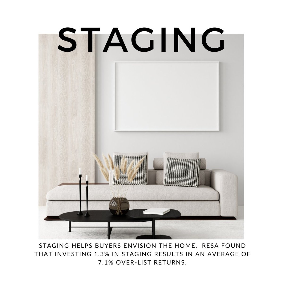 Staging Helps Buyers Envision the Home. RESA found that investing 1.3% in staging results in an average of 7.1% over-list returns.

#oregonrealestate #washingtonrealestate