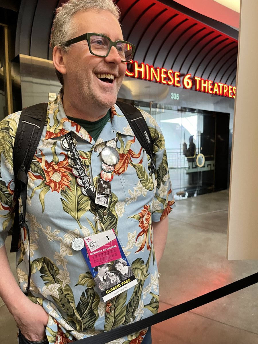 He aays he sleeps but I have a hard time believing it. @joelrwilliams1 has again done the turnaround from a midnight movie to being No. 1 in line the next morning all smiley and energetic. I was at the TLC Multiplex at 7 am for the first round of films and he beat me. #tcmff